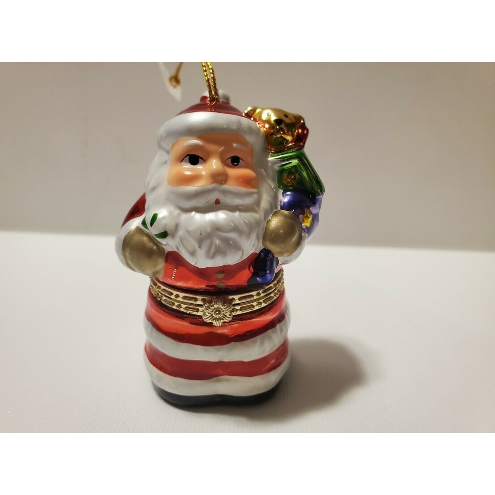 Vtg Mr Christmas Musical Ornament Locket Hinged Porcelain Picture Frame Santa